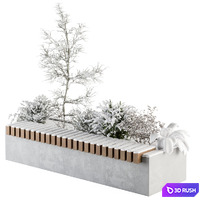 Urban Furniture snowy Bench with Plants- Set 32 3D Model Vray, Corona