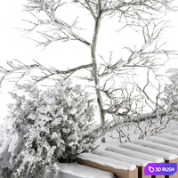 Urban Furniture snowy Bench with Plants- Set 32 3D Model Vray, Corona
