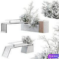 Urban Furniture snowy Bench with Plants- Set 33 3D Model Vray, Corona