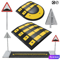 Speed bump with sign 3D Model Vray, Corona