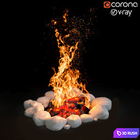 Camping fire 003 3D Model Vray, Corona
