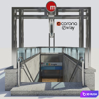 Subway station entrance 3D Model Vray, Corona