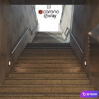 Subway station entrance 3D Model Vray, Corona
