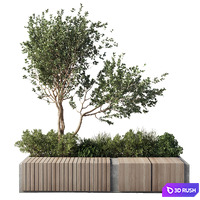 Urban Environment_Urban Furniture_Green Benches_Plants tree grass 17 corona 3D Model Corona