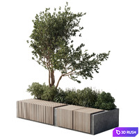 Urban Environment_Urban Furniture_Green Benches_Plants tree grass 17 corona 3D Model Corona
