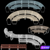 Modular curved and straight bench 3D Model Vray, Corona