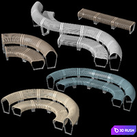 Modular curved and straight bench 3D Model Vray, Corona