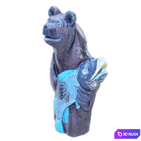 Wooden brown bear with fish 3D Model Vray