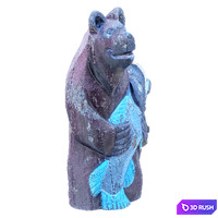 Wooden brown bear with fish 3D Model Vray
