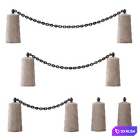 Fencing. Concrete poles with chains. 3D Model Vray, Corona