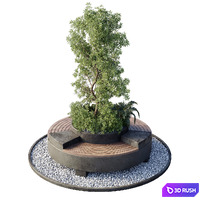 Green Benches - Set Plants Tree 25 3D Model Vray, Corona
