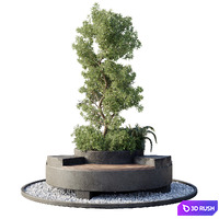 Green Benches - Set Plants Tree 25 3D Model Vray, Corona