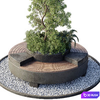 Green Benches - Set Plants Tree 25 3D Model Vray, Corona