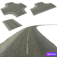 Seamless two lane road with crossroads 3D Model Vray, Corona