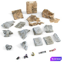 Newspaper, wrappers and bag 3D Model Vray, Corona