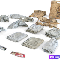 Newspaper, wrappers and bag 3D Model Vray, Corona