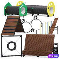 Dog playground equipment set 2 3D Model Vray, Corona