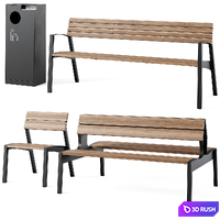 Vera Park Benches with litter bin Crystal by mmcite 3D Model Vray, Corona