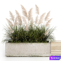 Bench flowerbed for the urban environment in a concrete flowerpot with bushes of reeds and pampas grass, Cortaderia. 1144. 3D Model Vray