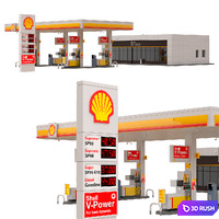 Shell gas station 3D Model Vray, Corona