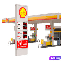 Shell gas station 3D Model Vray, Corona