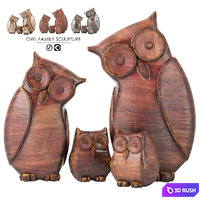Owl Family Sculpture 3D Model Vray, Corona