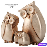 Owl Family Sculpture 3D Model Vray, Corona