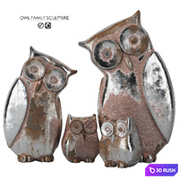 Owl Family Sculpture 3D Model Vray, Corona
