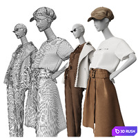 Set of classic women's clothing on mannequins 3D Model Corona