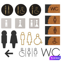 Restroom Directional Door Signs 3 3D Model Vray, Corona
