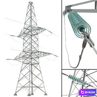 Power line tower 3D Model Vray, Corona