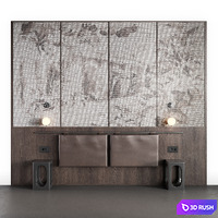 Wooden bedroom headboard 3D Model Vray, Corona
