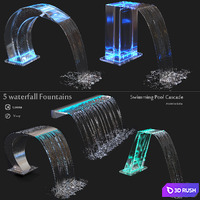 Waterfall Fountains Swimming Pool Cascade 3D Model Vray, Corona