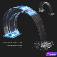 Waterfall Fountains Swimming Pool Cascade 3D Model Vray, Corona