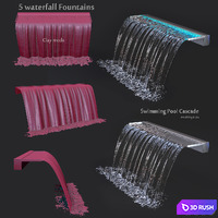 Waterfall Fountains Swimming Pool Cascade 3D Model Vray, Corona
