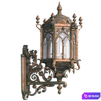 Copper outdoor wall Lantern lamp in oriental style. Arabic Streetlight Wall Lighted Copper Sconce 3D Model Vray, Corona