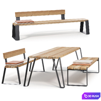 Outdoor furniture VONK table and benches 3D Model Corona