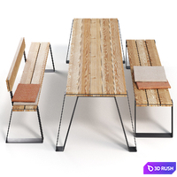 Outdoor furniture VONK table and benches 3D Model Corona
