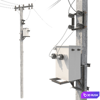 Concrete electricity transmission poles with wires 3D Model Vray, Corona