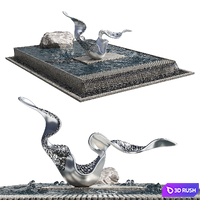 Pond with rock &amp; sculpture 3D Model Vray, Corona