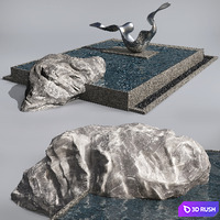 Pond with rock &amp; sculpture 3D Model Vray, Corona
