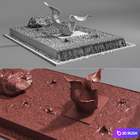 Pond with rock &amp; sculpture 3D Model Vray, Corona