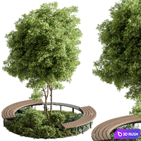 Urban Furniture Bench with Plants 66 3D Model Vray, Corona