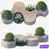 Bench with Plants - Urban Furniture 02 3D Model Vray, Corona
