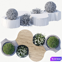 Bench with Plants - Urban Furniture 02 3D Model Vray, Corona