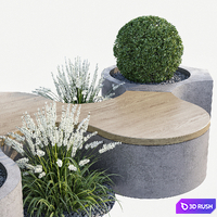 Bench with Plants - Urban Furniture 02 3D Model Vray, Corona
