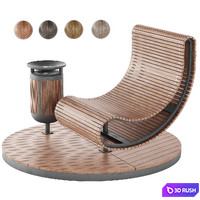 Wooden park bench and trash can LV 003 3D Model Vray, Corona