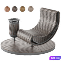 Wooden park bench and trash can LV 003 3D Model Vray, Corona