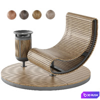 Wooden park bench and trash can LV 003 3D Model Vray, Corona