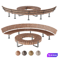 Wooden park bench and trash can LV 002 3D Model Vray, Corona